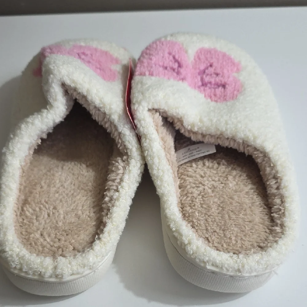 Ashland Cozy Cream Kids Slippers with Pink Bow Accent Size 5 NEW